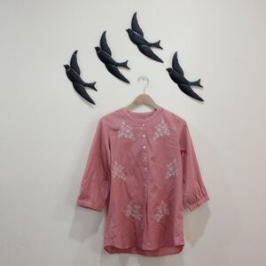 NEW! Akkriti by Pantaloons Embroidered Mandarin Collar Kurti Tunic Blouse - L